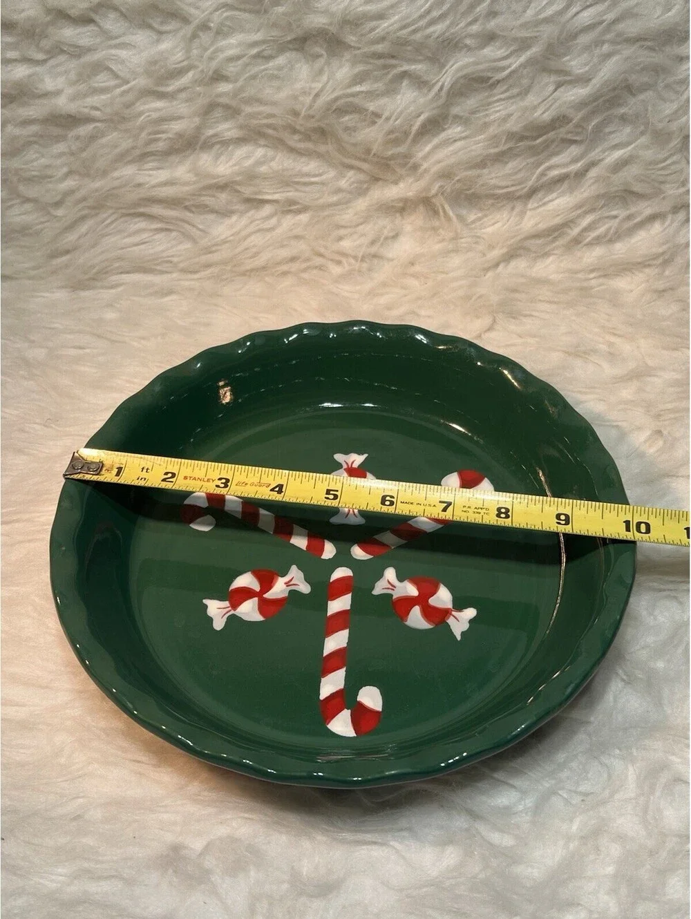 Christmas Candy Cane Ceramic Green Pie Dish